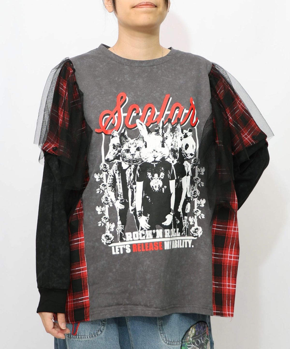 ロックなアニマル柄 異素材切替2WAYロンT-10