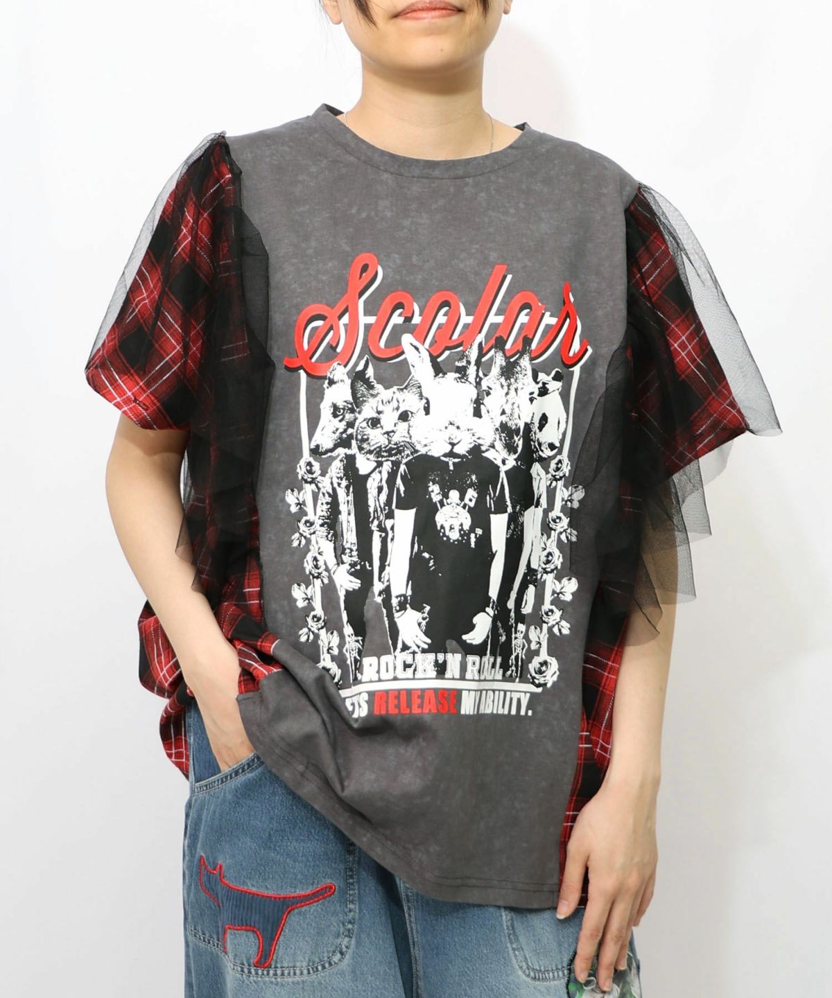 ロックなアニマル柄 異素材切替2WAYロンT-13