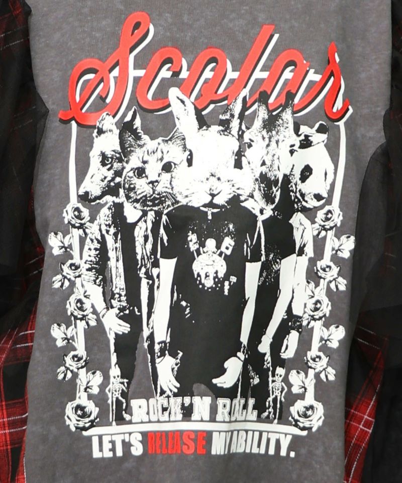 ロックなアニマル柄 異素材切替2WAYロンT-14