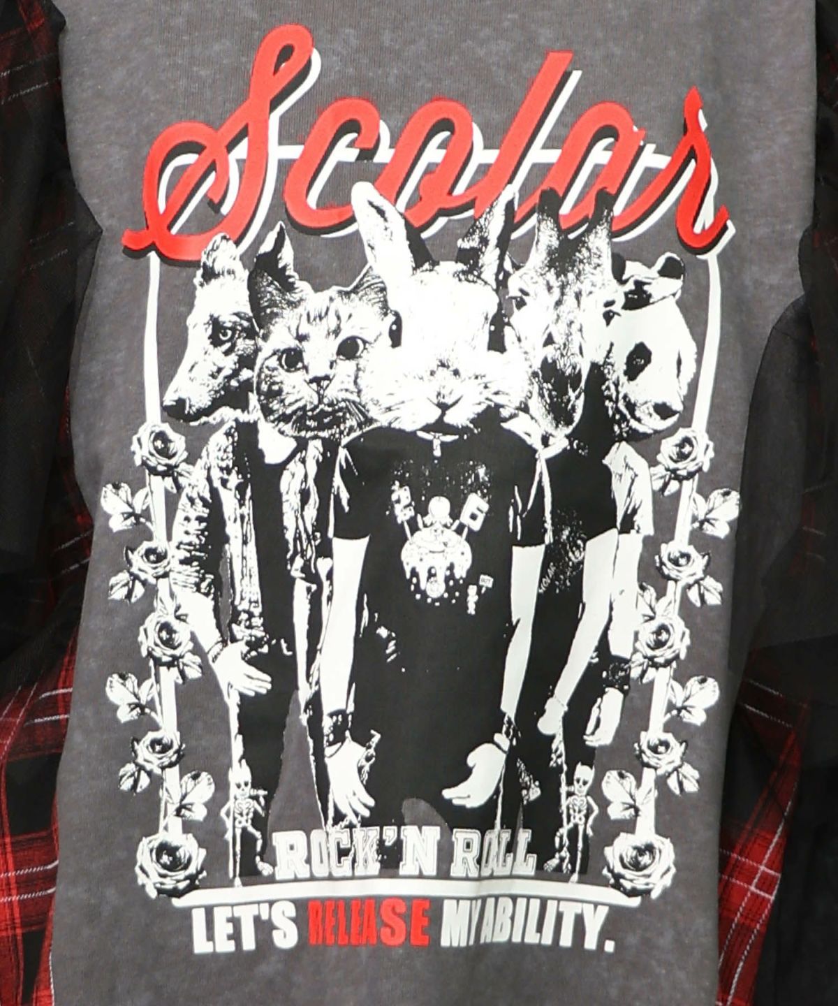 ロックなアニマル柄 異素材切替2WAYロンT-14