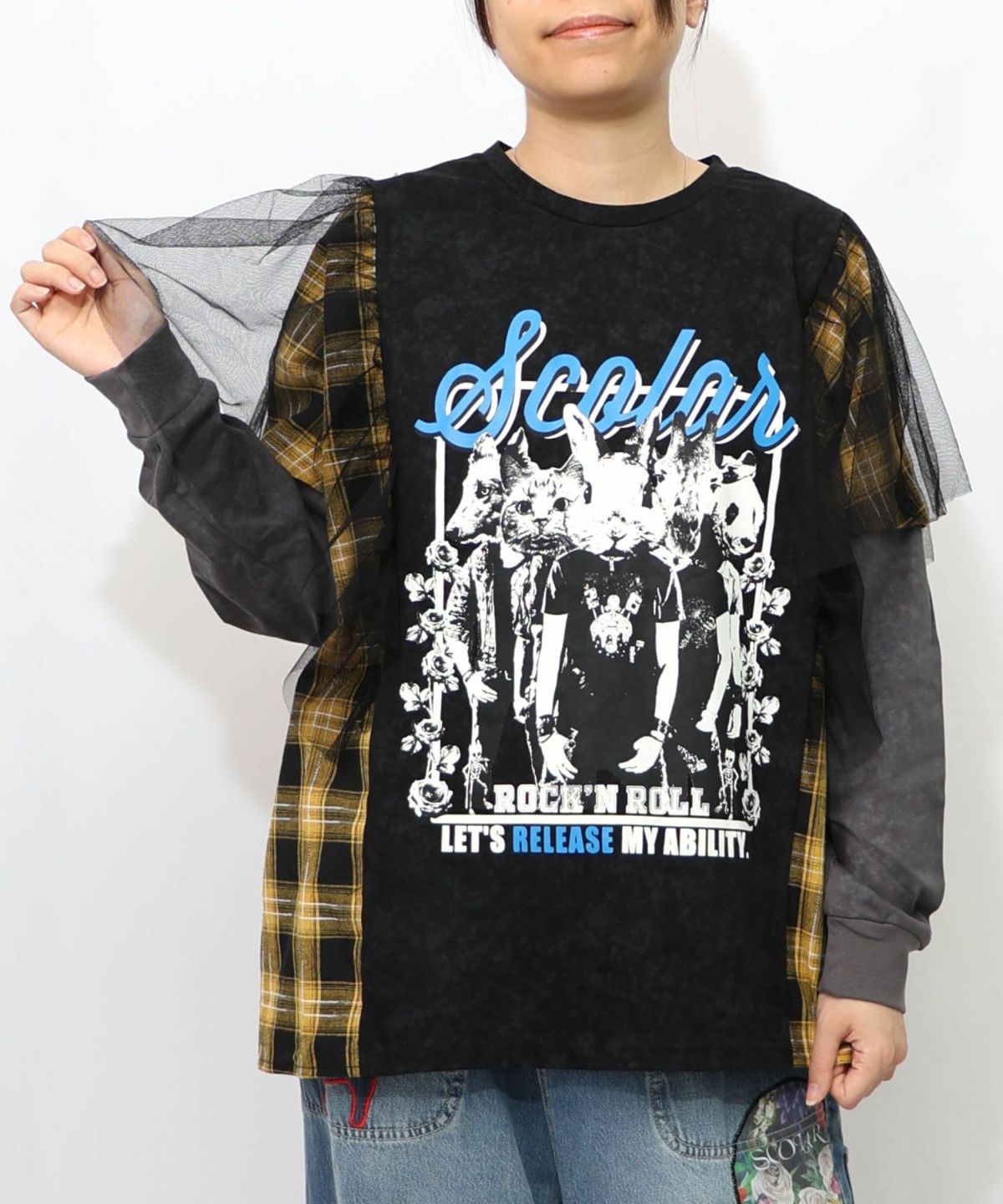 ロックなアニマル柄 異素材切替2WAYロンT-15