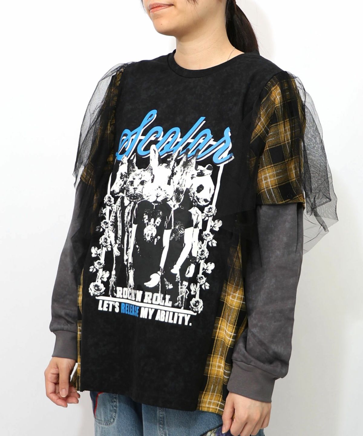 ロックなアニマル柄 異素材切替2WAYロンT-16