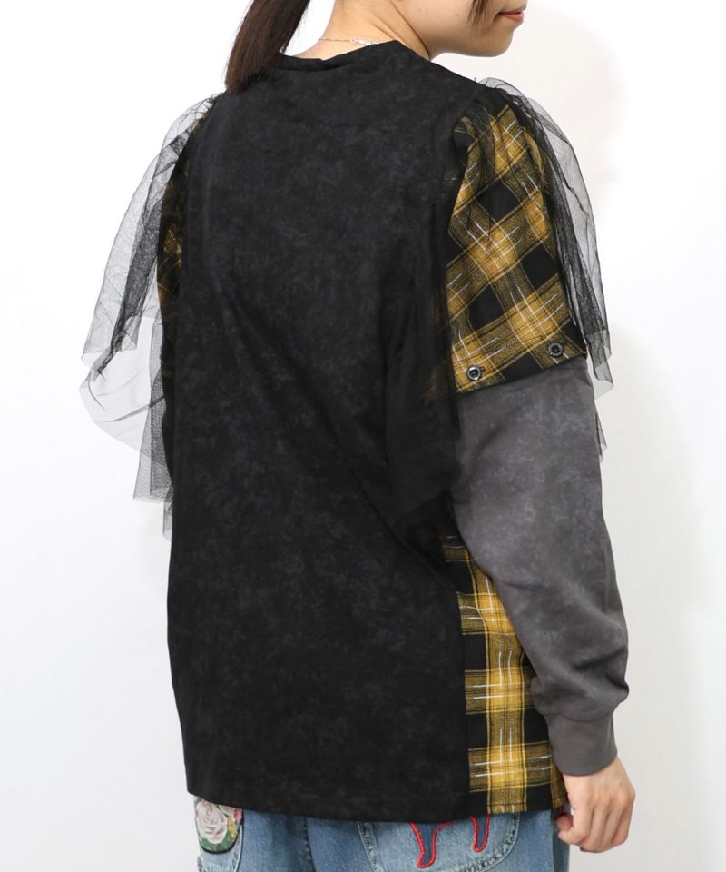 ロックなアニマル柄 異素材切替2WAYロンT-17