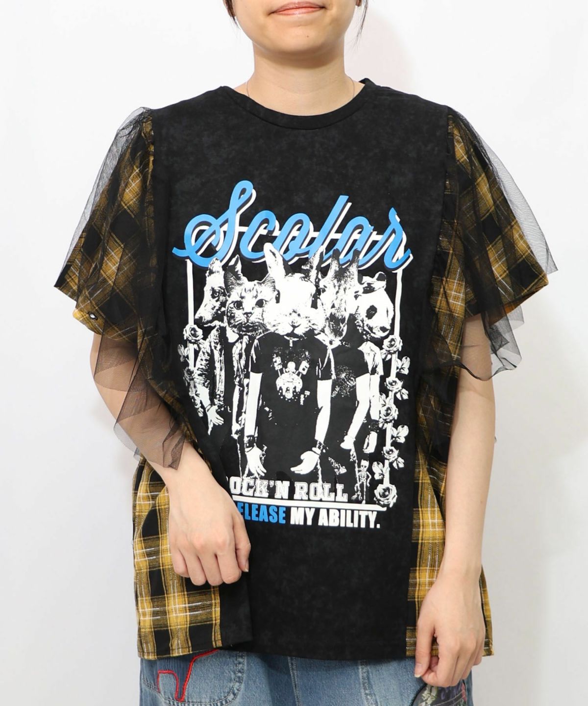 ロックなアニマル柄 異素材切替2WAYロンT-18