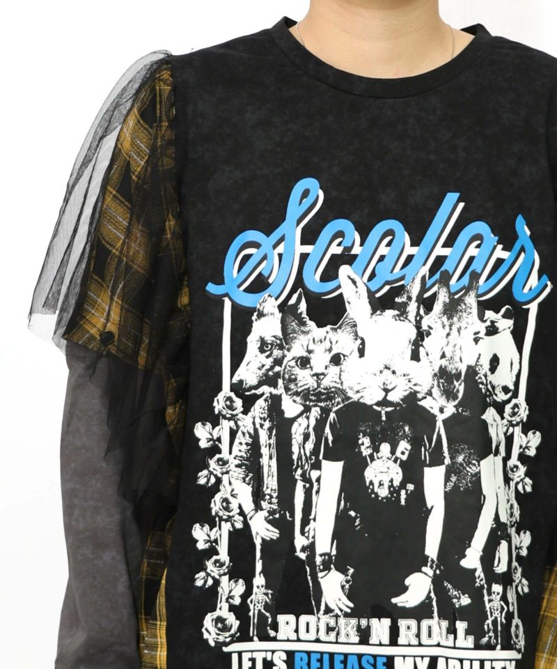 ロックなアニマル柄 異素材切替2WAYロンT-21