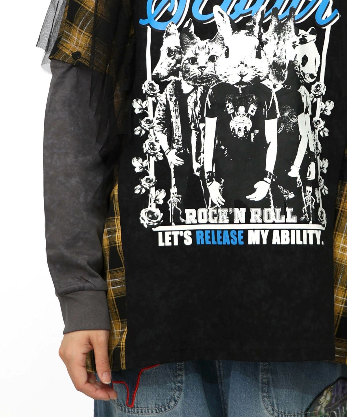 ロックなアニマル柄 異素材切替2WAYロンT-22