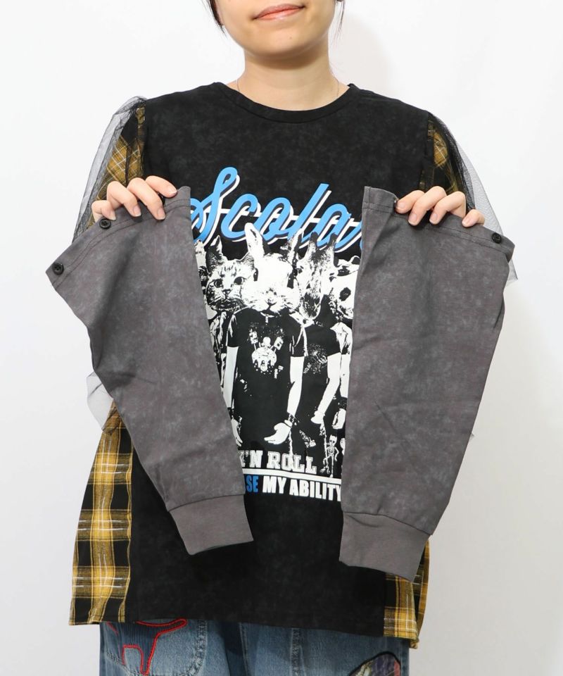 153633：ロックなアニマル柄 異素材切替2WAYロンTの通販-ScoLar