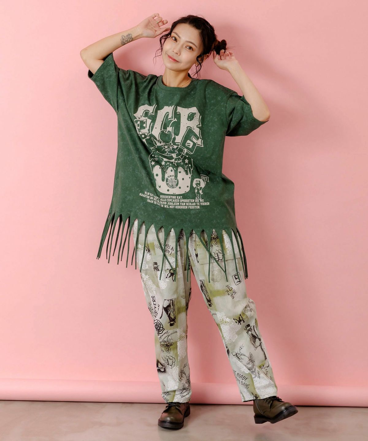 26周年ケーキとネコちゃん柄 フリンジプルオーバー-2