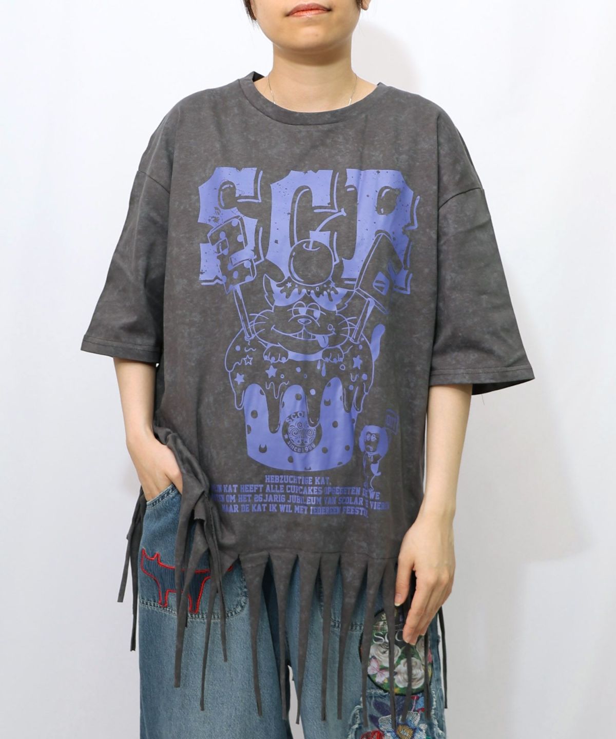 26周年ケーキとネコちゃん柄 フリンジプルオーバー-8