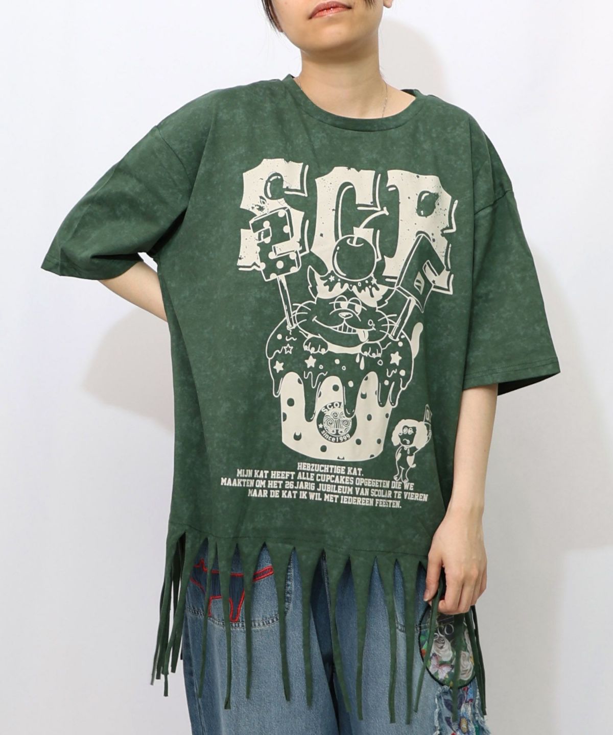 26周年ケーキとネコちゃん柄 フリンジプルオーバー-12