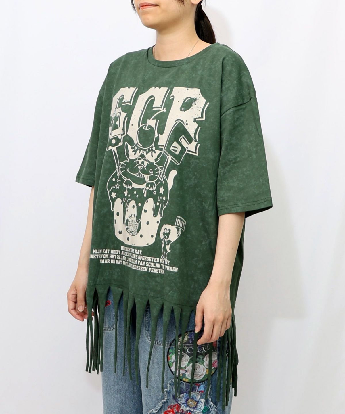 26周年ケーキとネコちゃん柄 フリンジプルオーバー-13