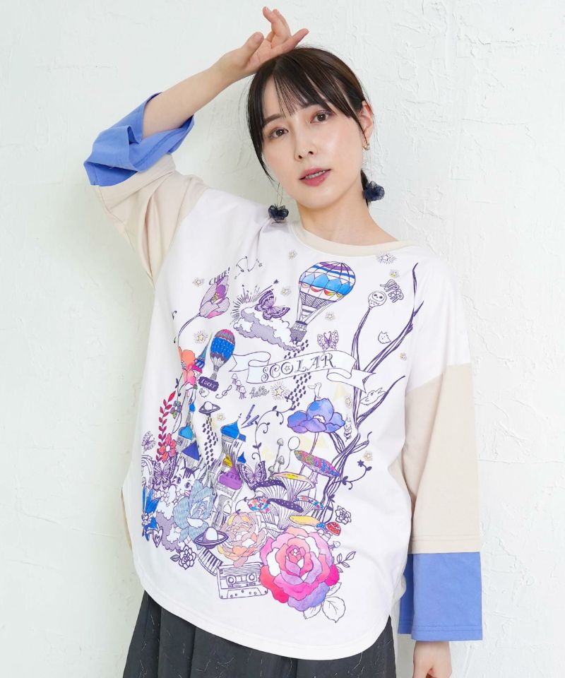 メルヘンな街柄レイヤード風プルオーバー-1