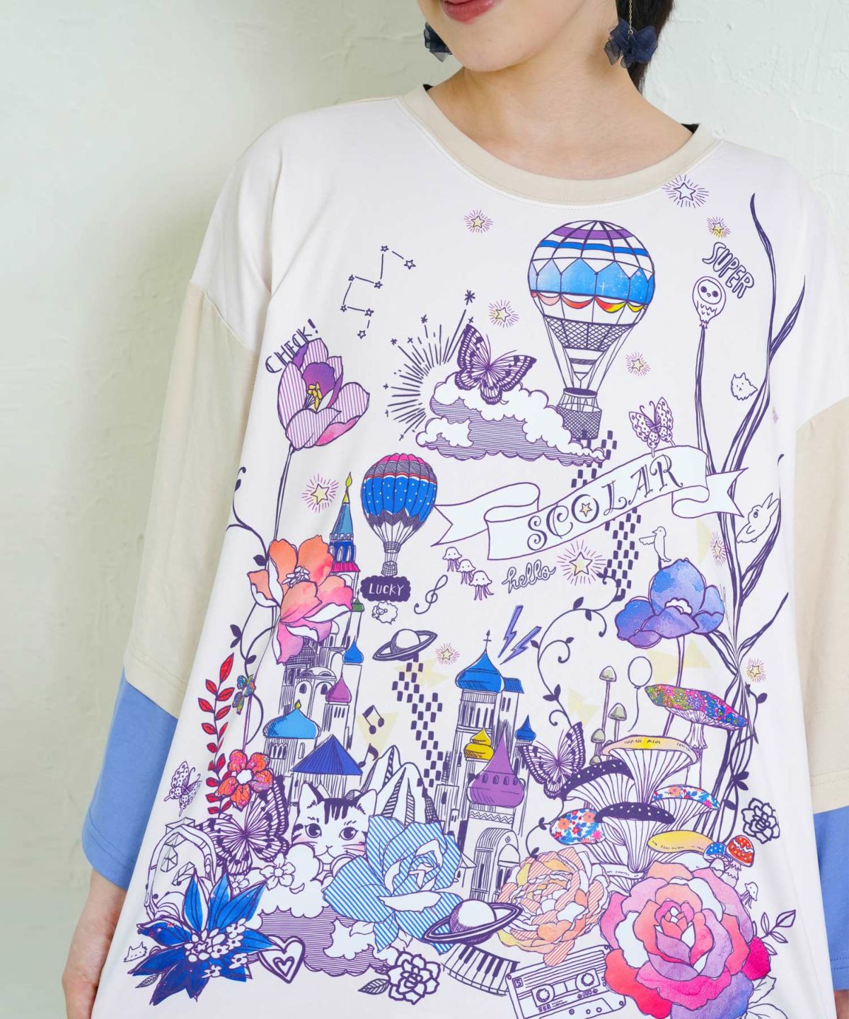 メルヘンな街柄レイヤード風プルオーバー-6