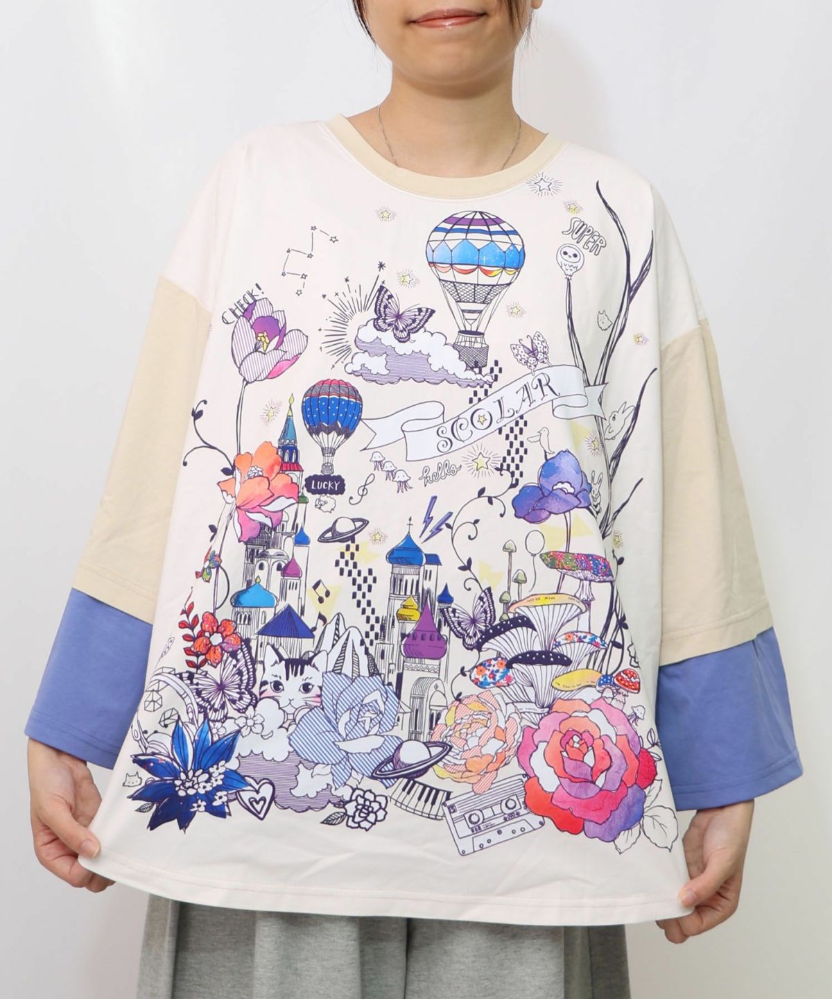 メルヘンな街柄レイヤード風プルオーバー-9