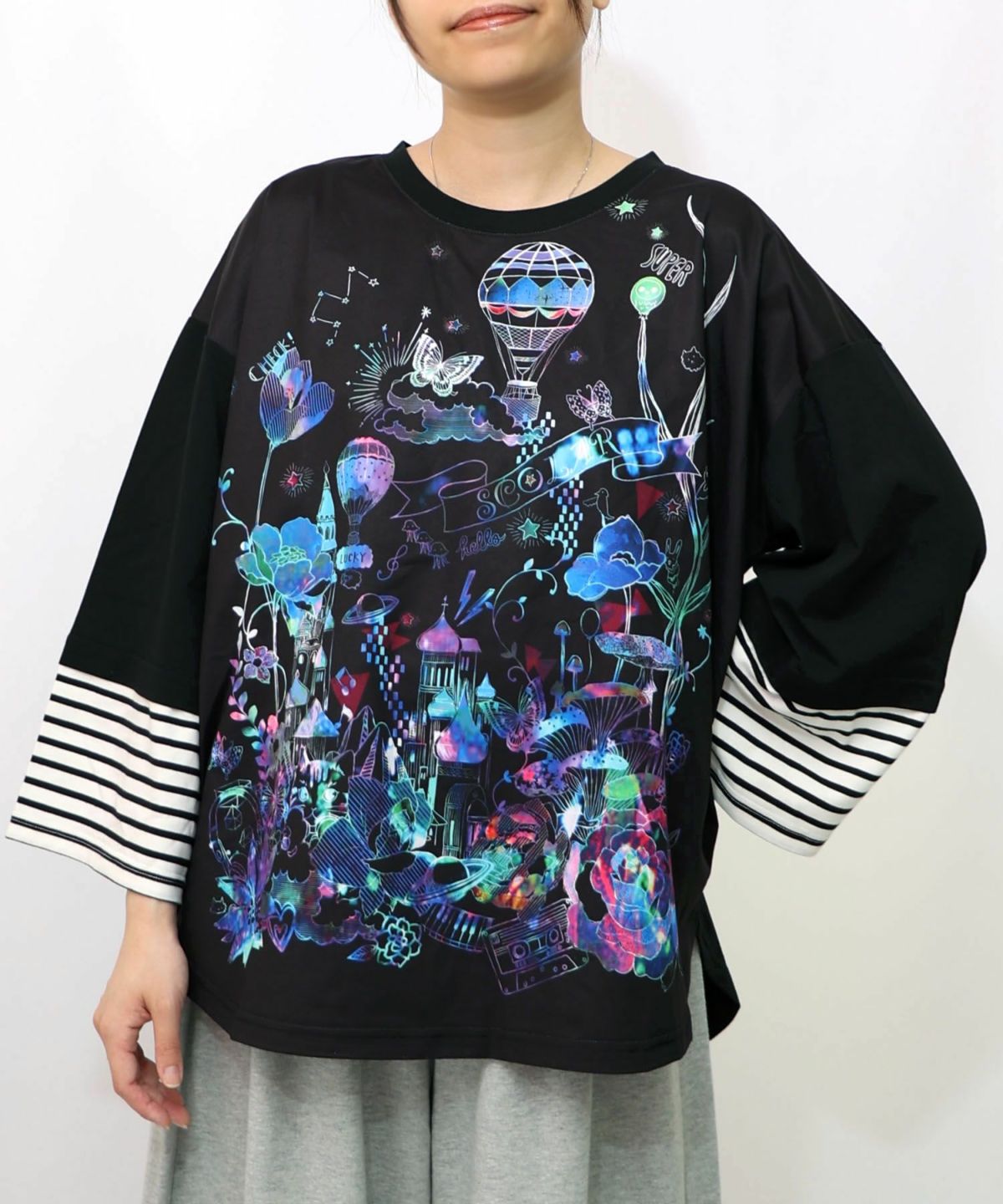 メルヘンな街柄レイヤード風プルオーバー-13