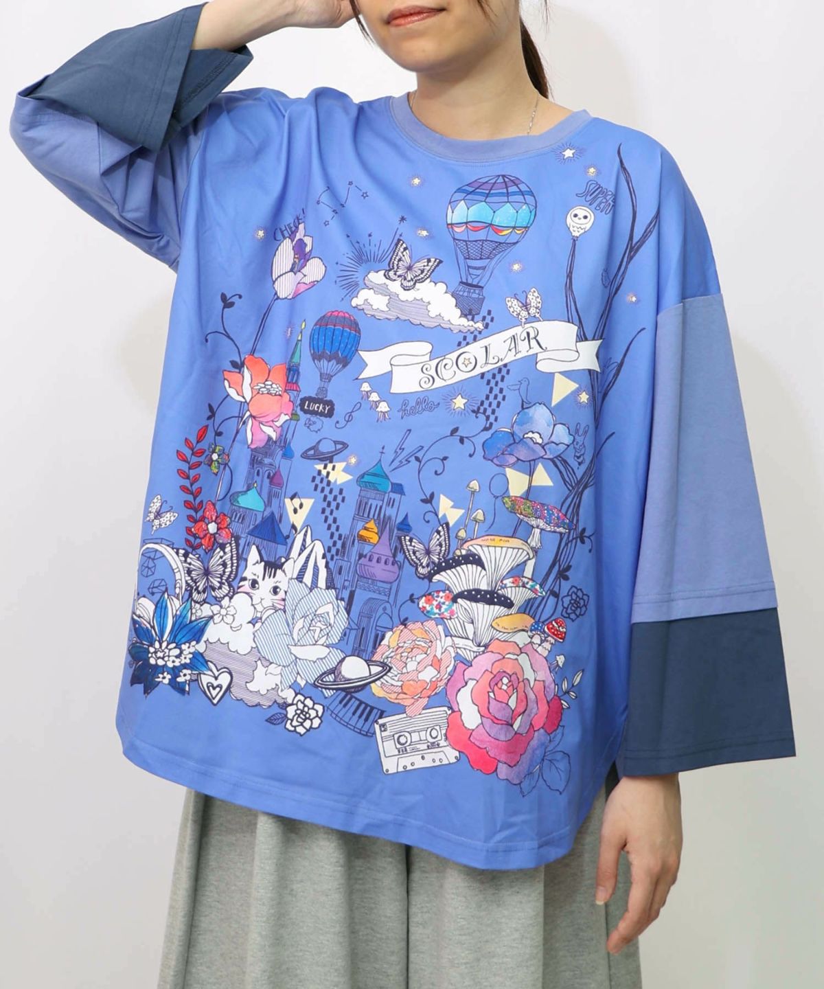 メルヘンな街柄レイヤード風プルオーバー-17