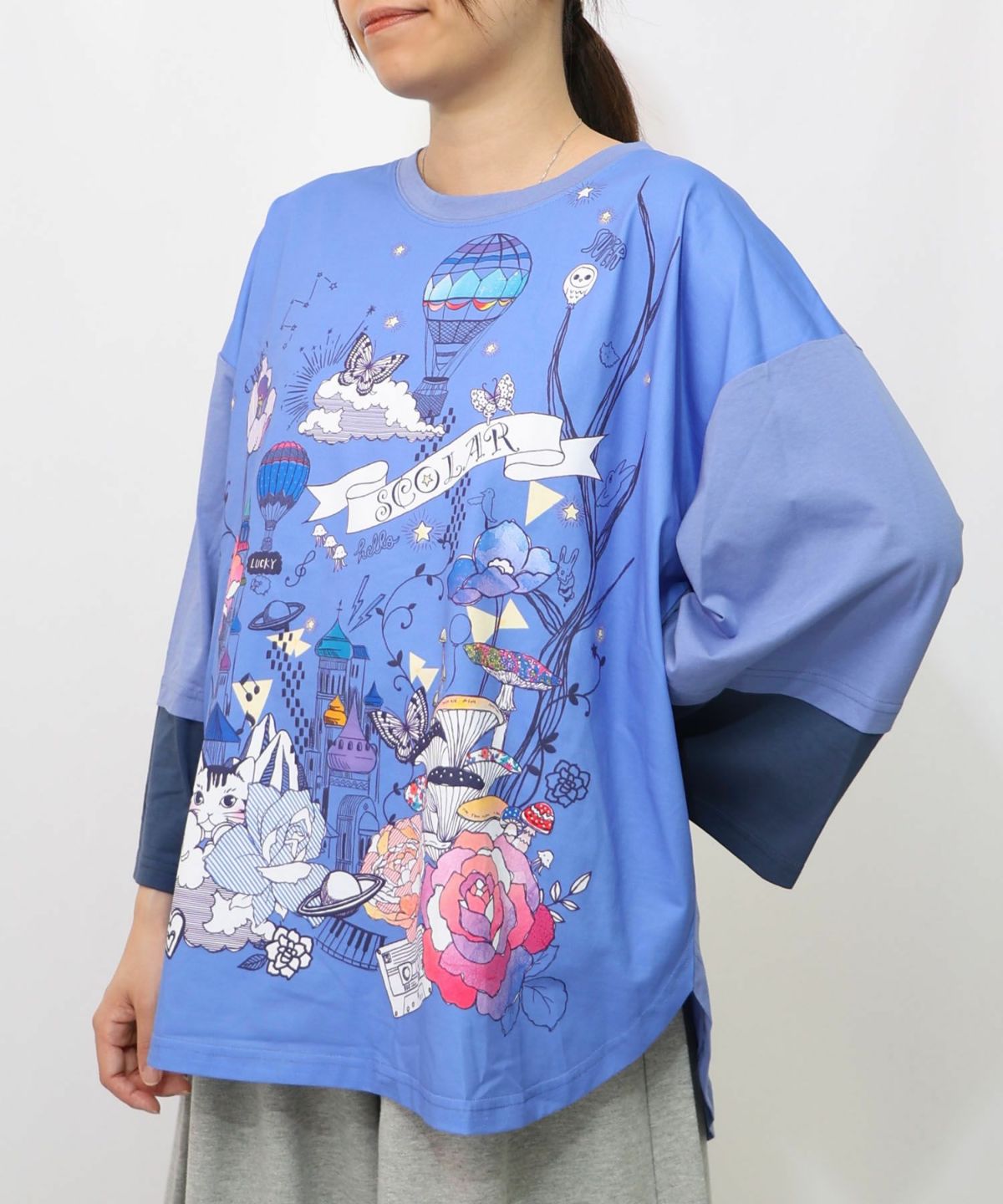 メルヘンな街柄レイヤード風プルオーバー-18