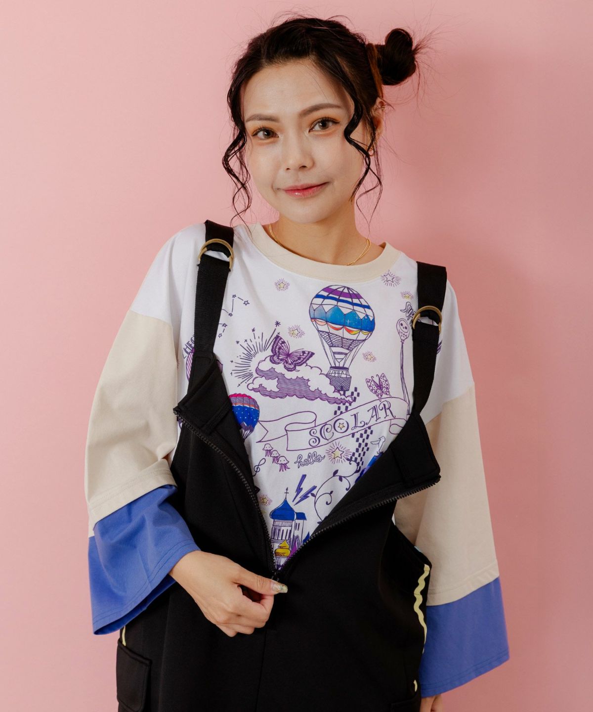 メルヘンな街柄レイヤード風プルオーバー-23