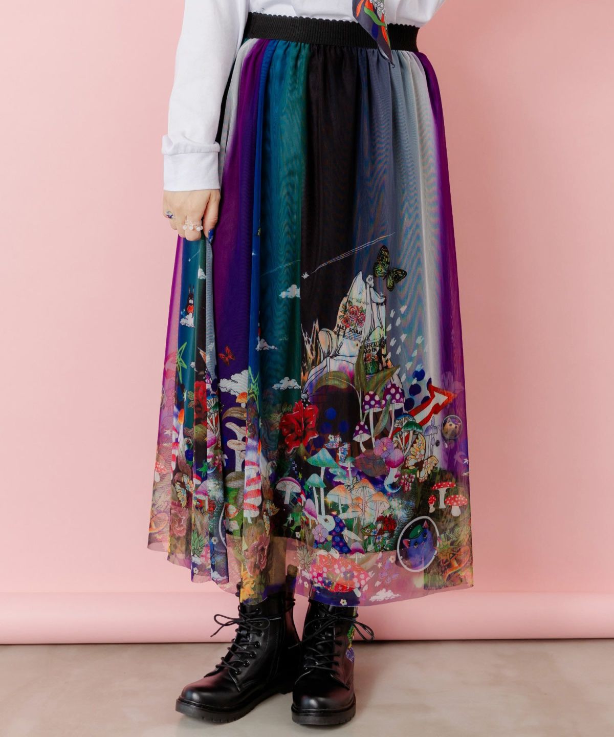 キノコの惑星柄チュールスカート-1