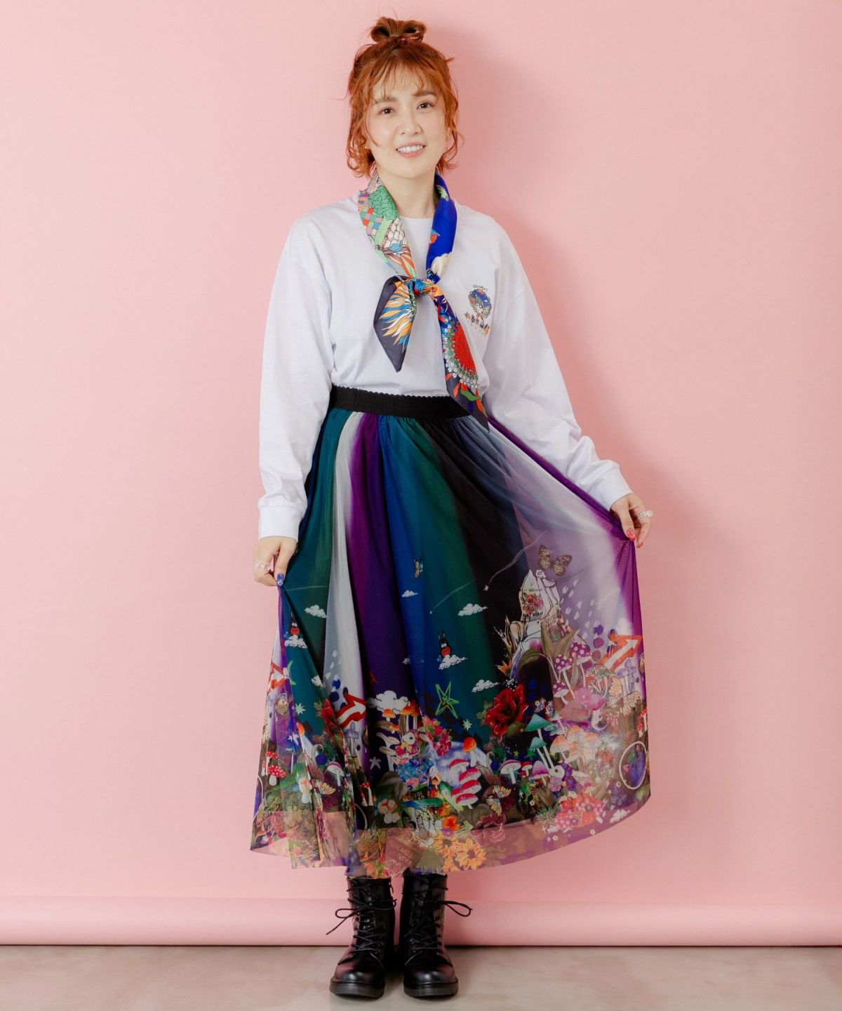 キノコの惑星柄チュールスカート-2