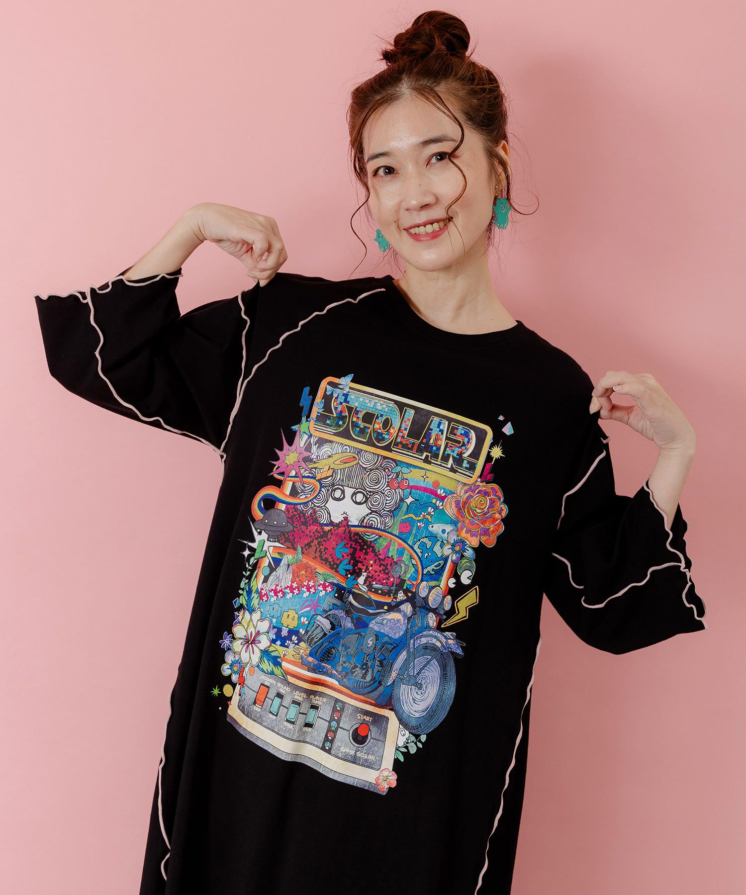 バイクゲーム柄メロウ切替ワンピース-2