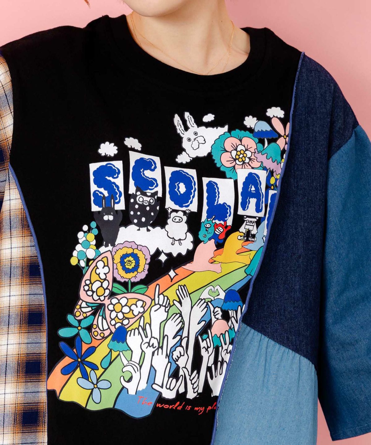 26周年スタート柄 チェック×デニム切替チュニック-7