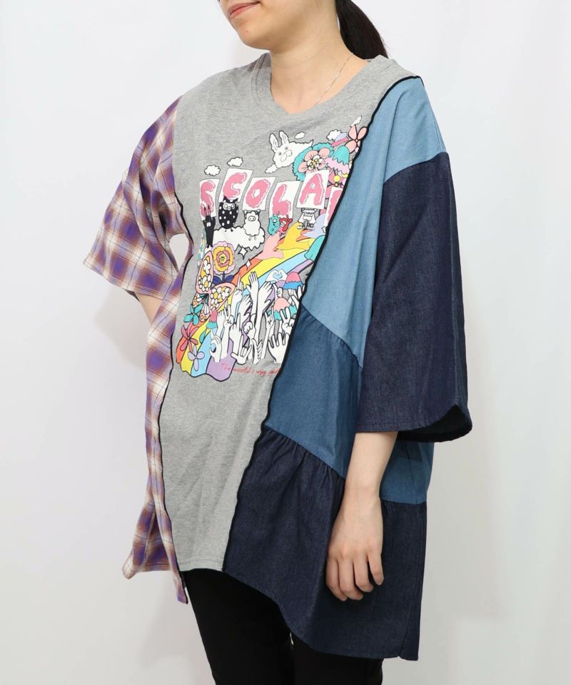 26周年スタート柄 チェック×デニム切替チュニック-10