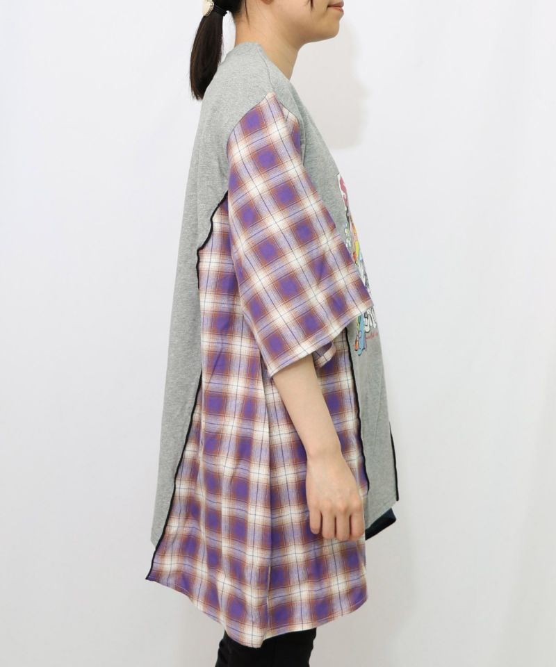 26周年スタート柄 チェック×デニム切替チュニック-11