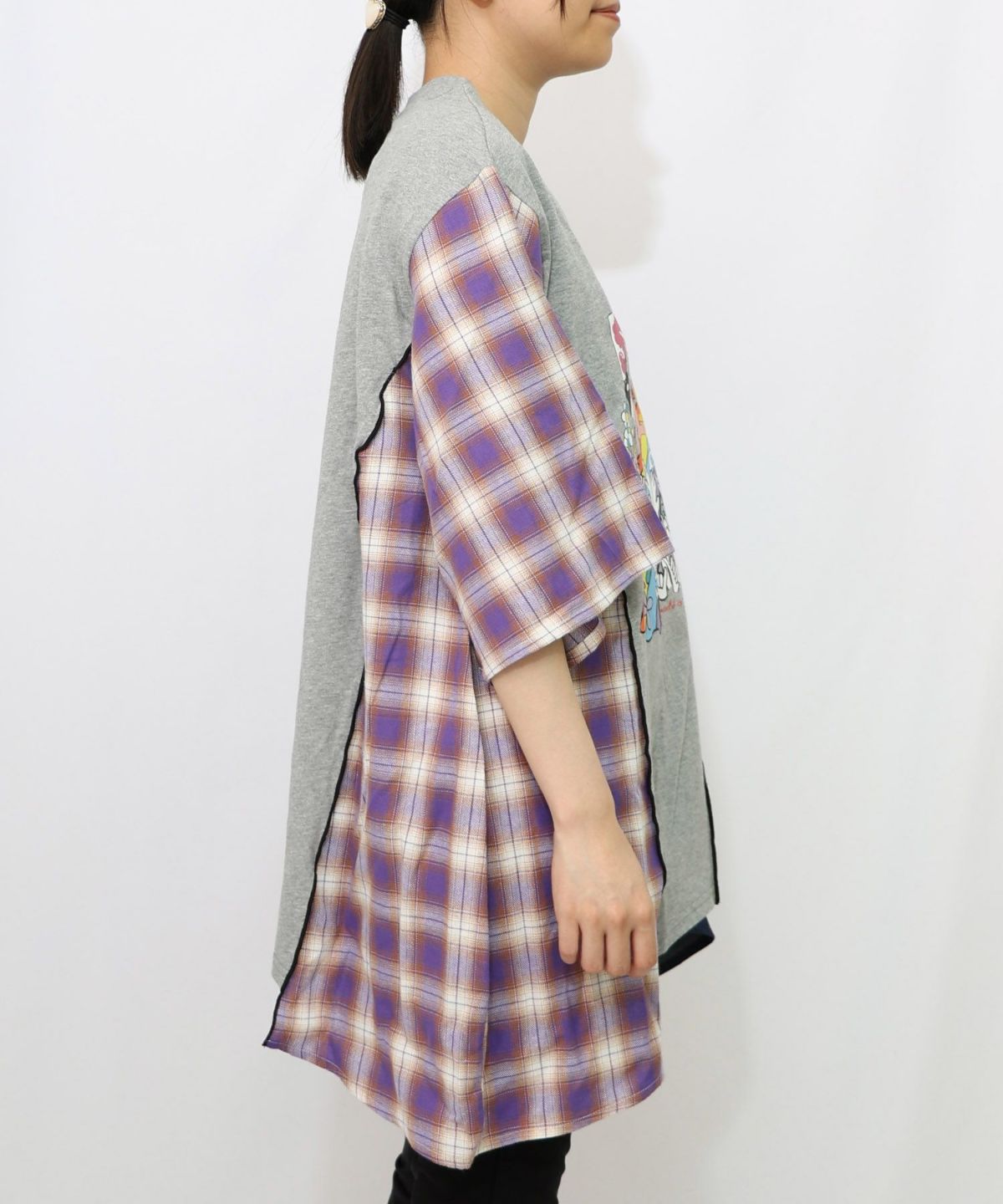 26周年スタート柄 チェック×デニム切替チュニック-11