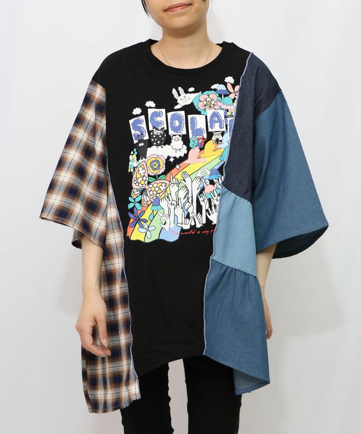 26周年スタート柄 チェック×デニム切替チュニック-14