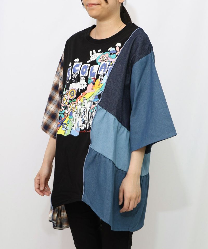 26周年スタート柄 チェック×デニム切替チュニック-15