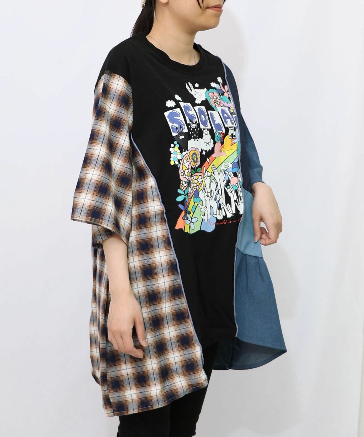26周年スタート柄 チェック×デニム切替チュニック-16
