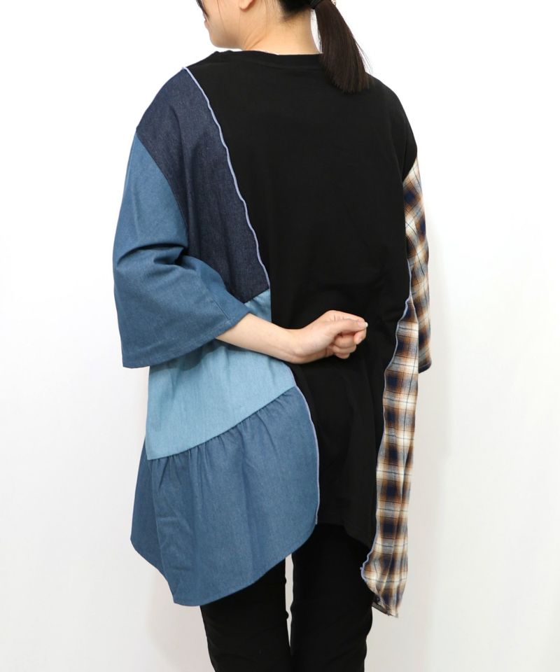 26周年スタート柄 チェック×デニム切替チュニック-17