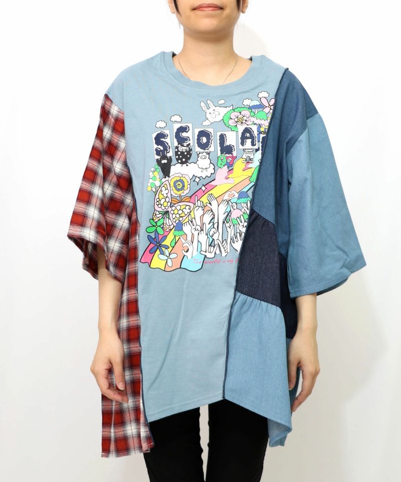 26周年スタート柄 チェック×デニム切替チュニック-19