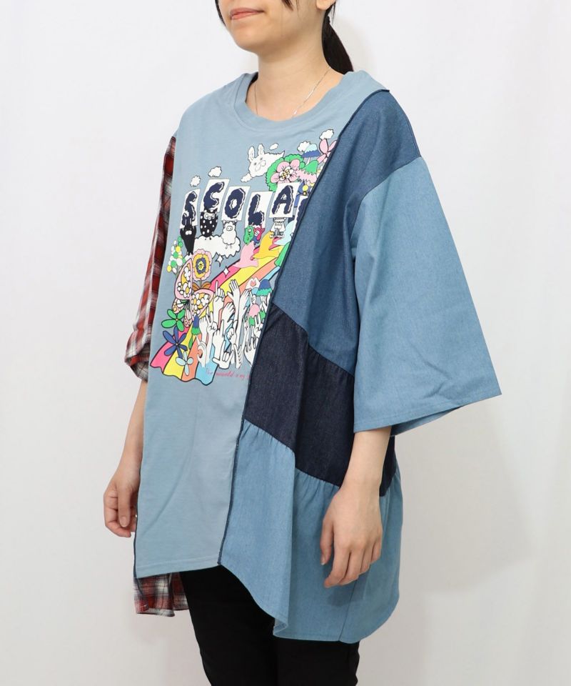 26周年スタート柄 チェック×デニム切替チュニック-20