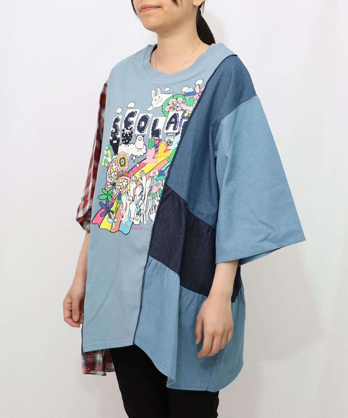 26周年スタート柄 チェック×デニム切替チュニック-20