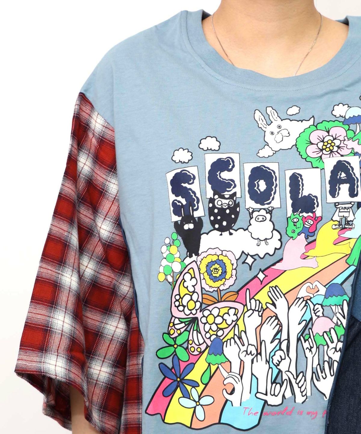 26周年スタート柄 チェック×デニム切替チュニック-25