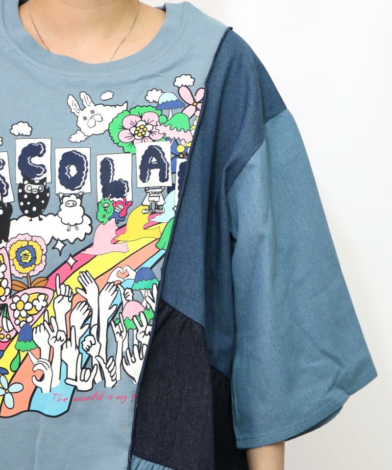 26周年スタート柄 チェック×デニム切替チュニック-26