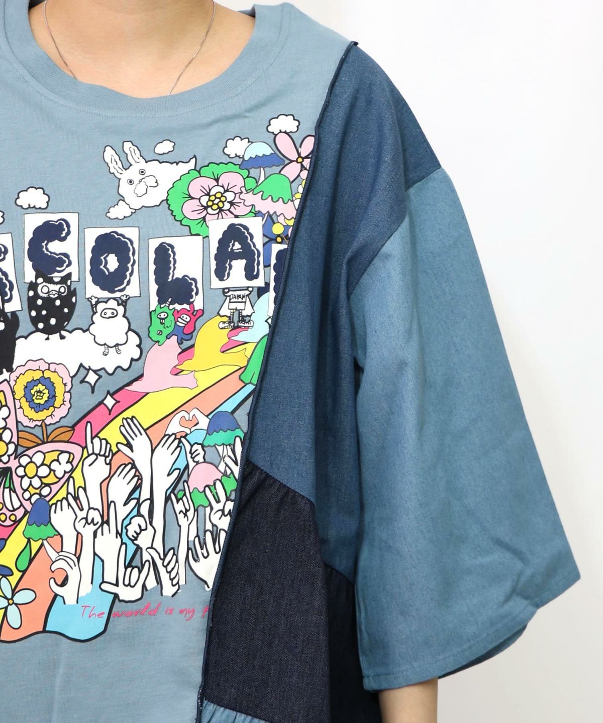 26周年スタート柄 チェック×デニム切替チュニック-26