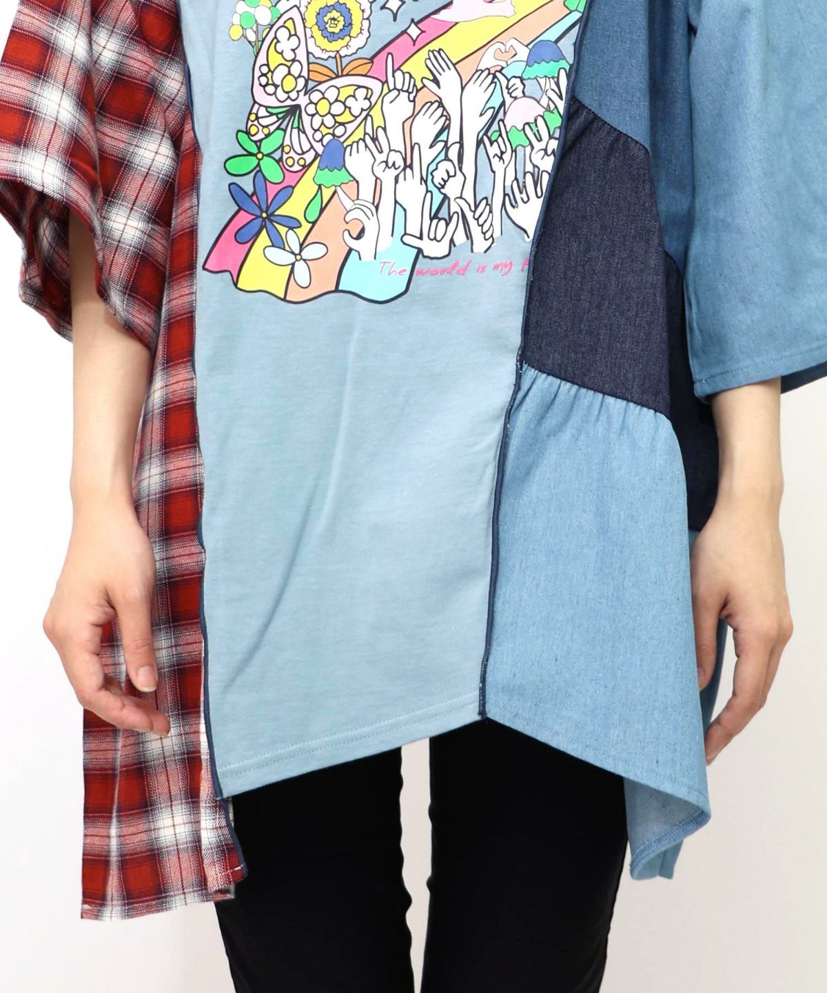 26周年スタート柄 チェック×デニム切替チュニック-27