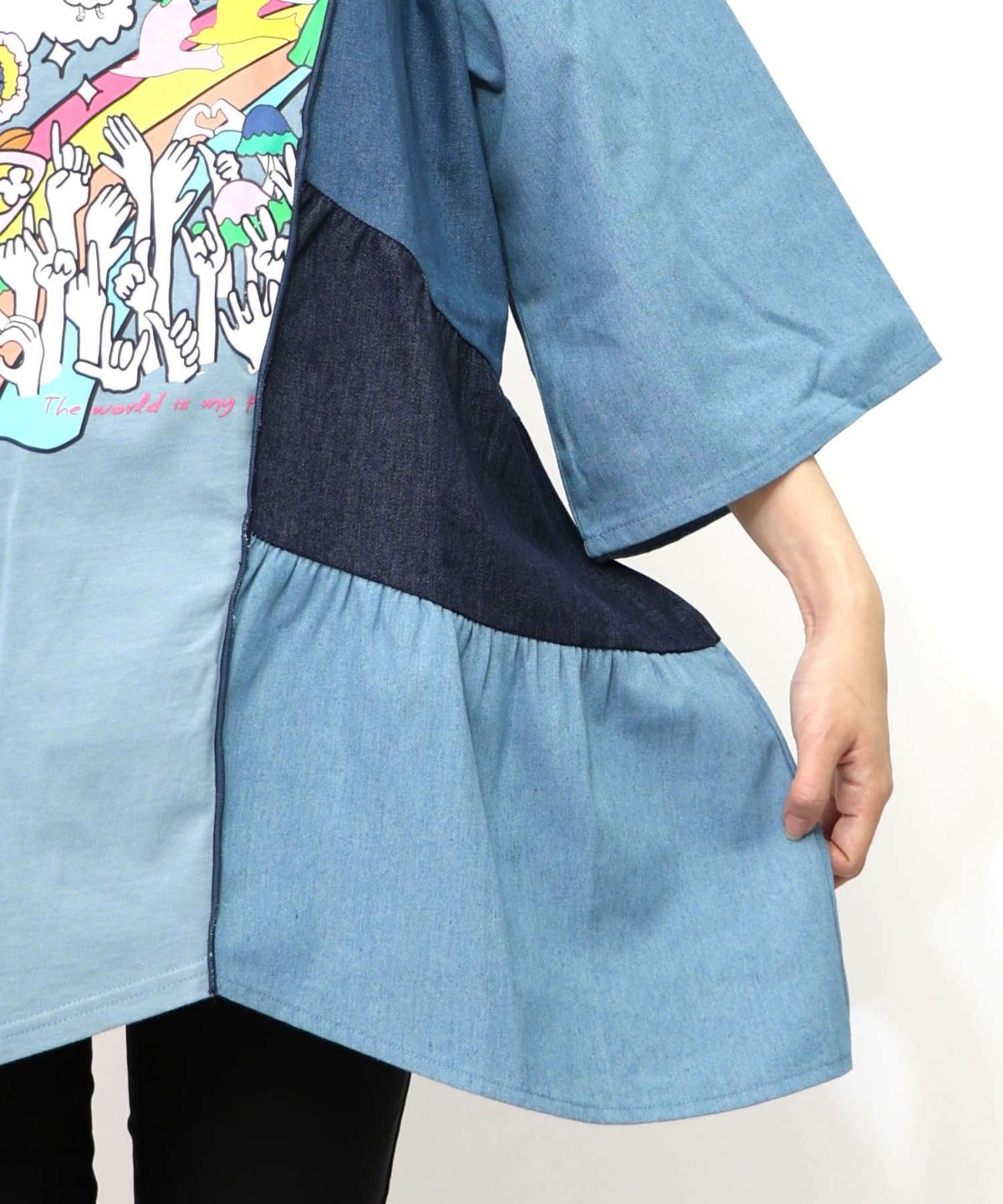 26周年スタート柄 チェック×デニム切替チュニック-28