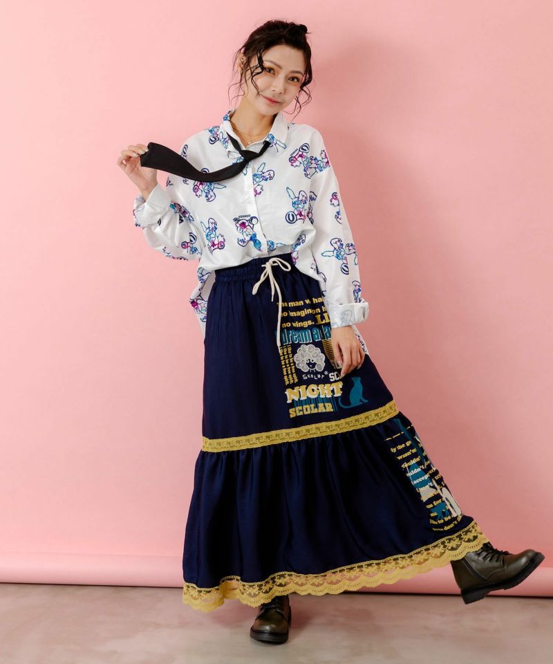 スカラーグラフィック柄 レース×サテンスカート-2