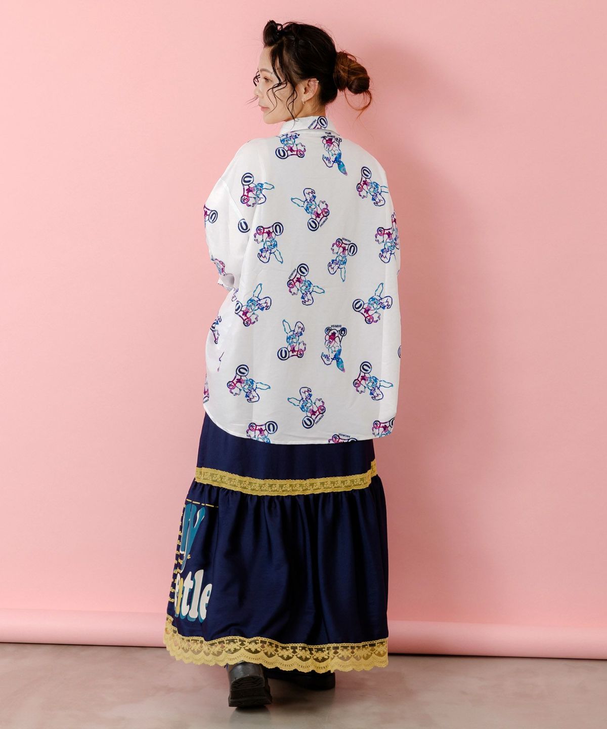 スカラーグラフィック柄 レース×サテンスカート-5