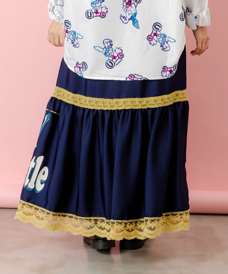 スカラーグラフィック柄 レース×サテンスカート-6