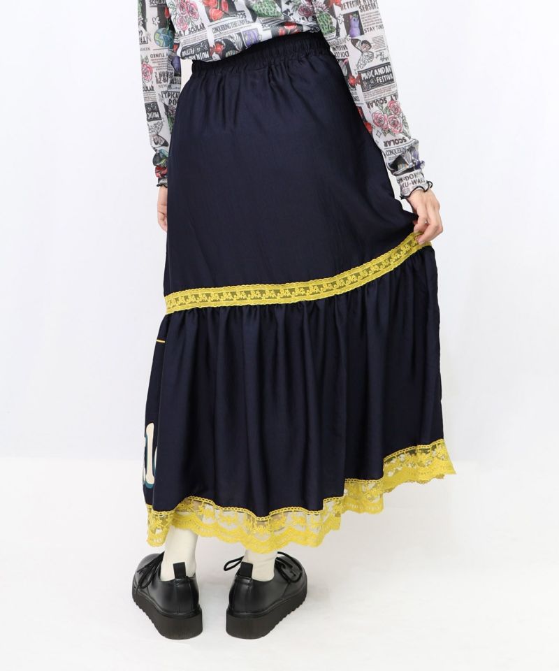 スカラーグラフィック柄 レース×サテンスカート-11