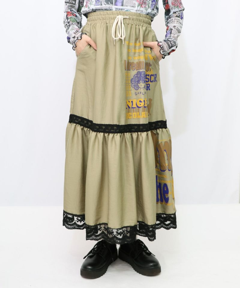 スカラーグラフィック柄 レース×サテンスカート-13