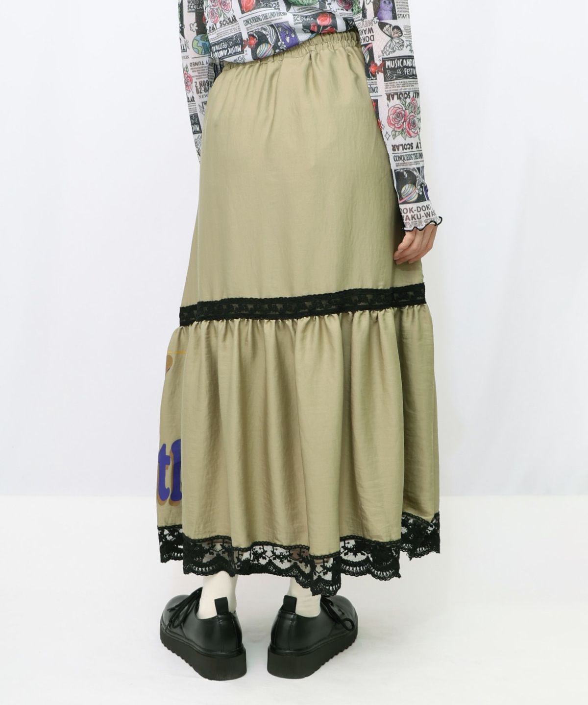 スカラーグラフィック柄 レース×サテンスカート-15