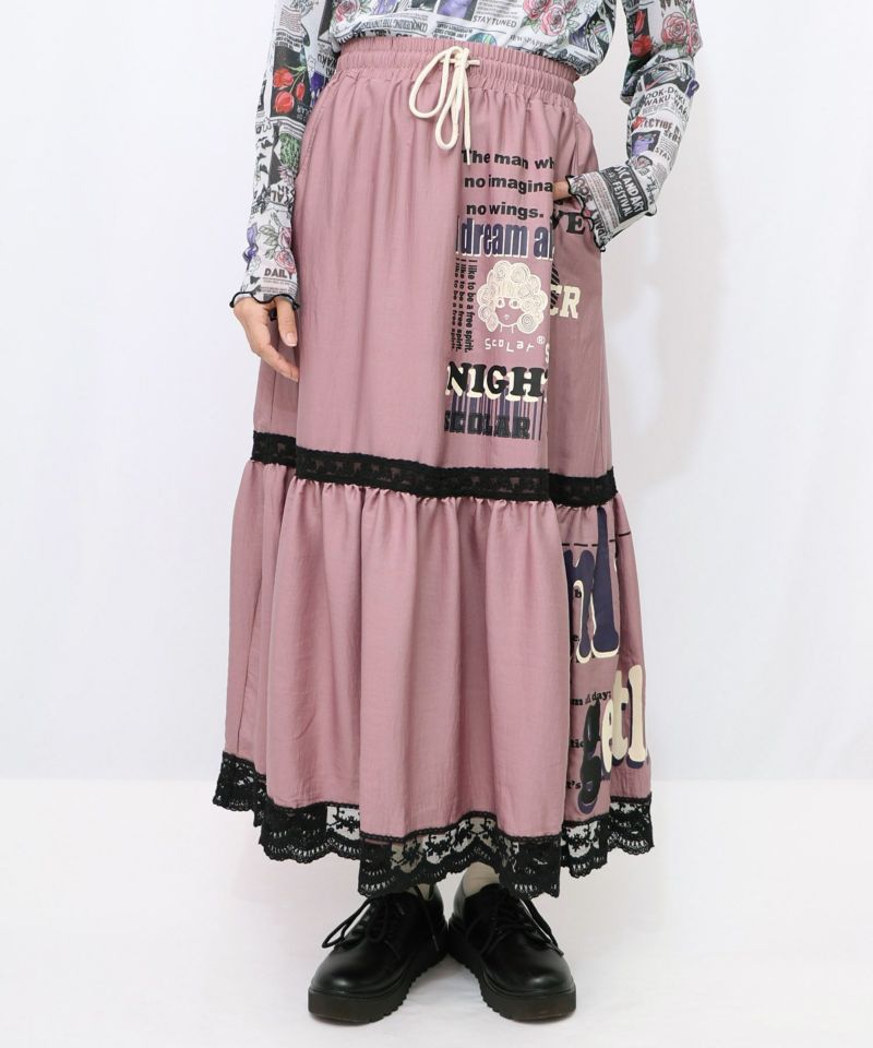 スカラーグラフィック柄 レース×サテンスカート-17