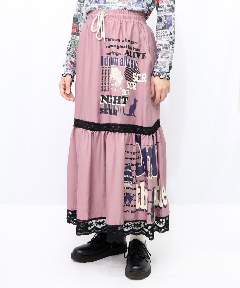 スカラーグラフィック柄 レース×サテンスカート-18
