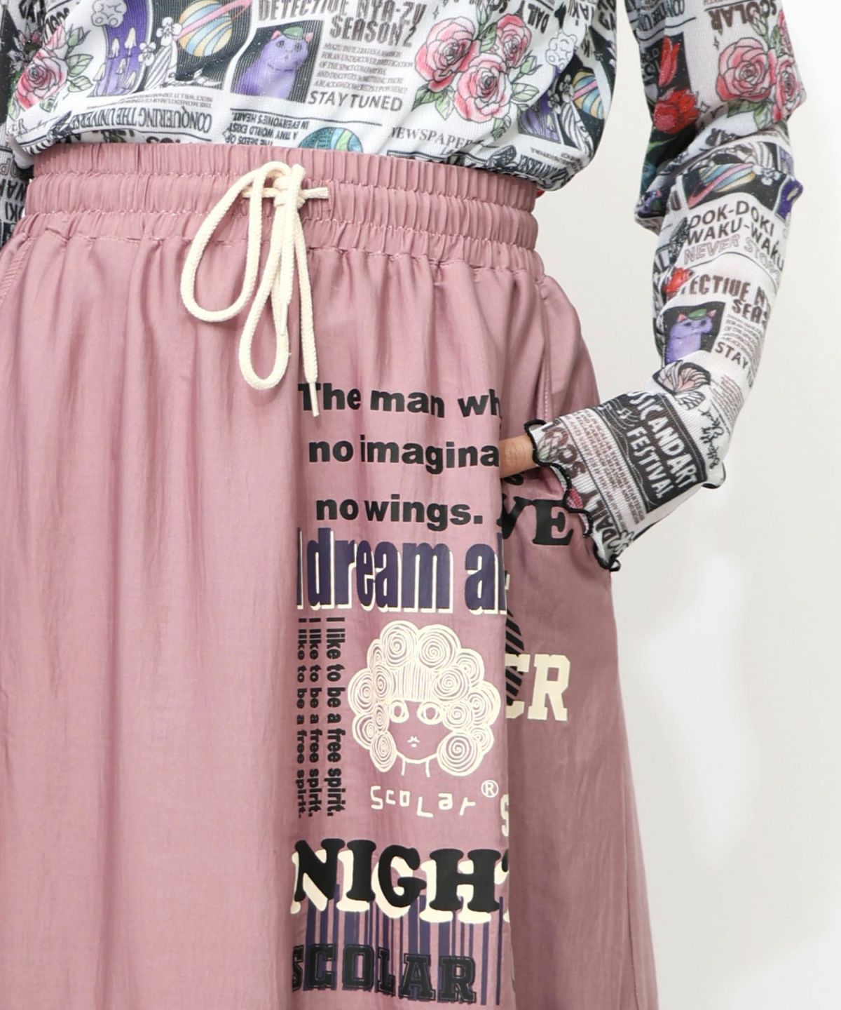スカラーグラフィック柄 レース×サテンスカート-22
